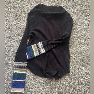 Free People, Black Ribbed Pullover Sweater, Size L